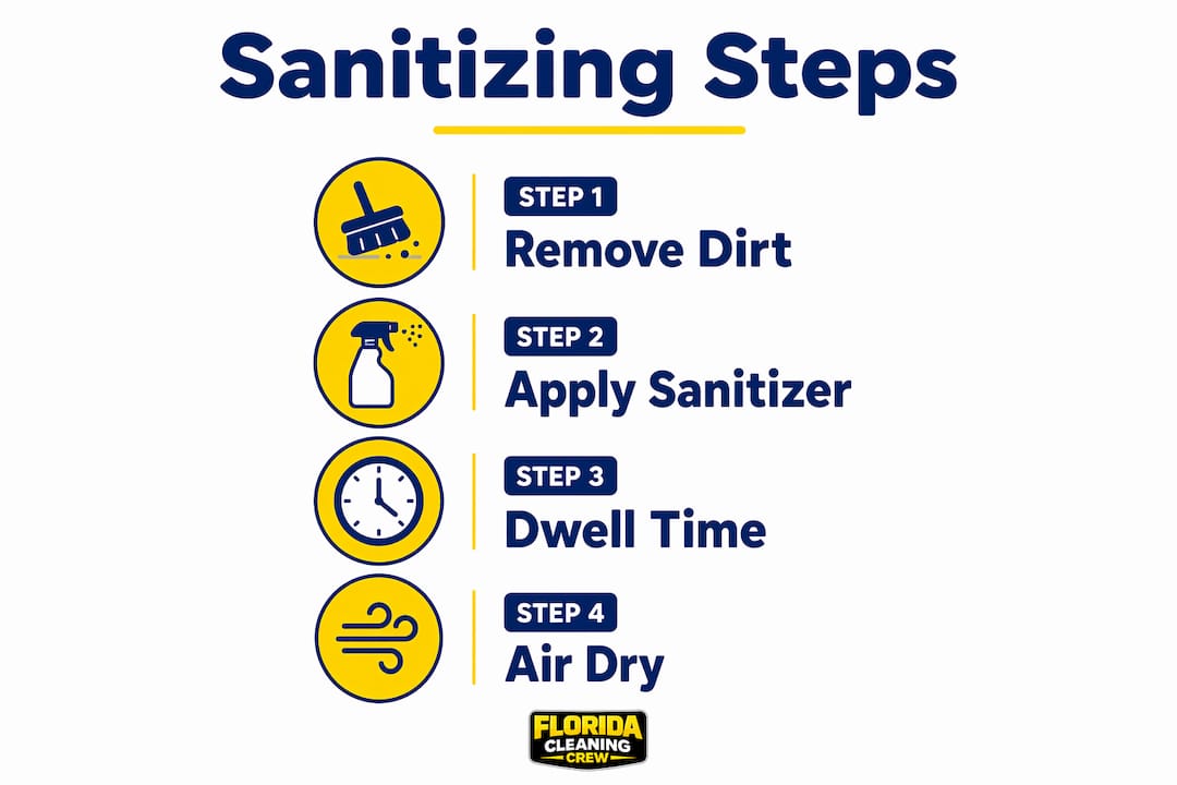 Infographic showing step-by-step sanitizing process