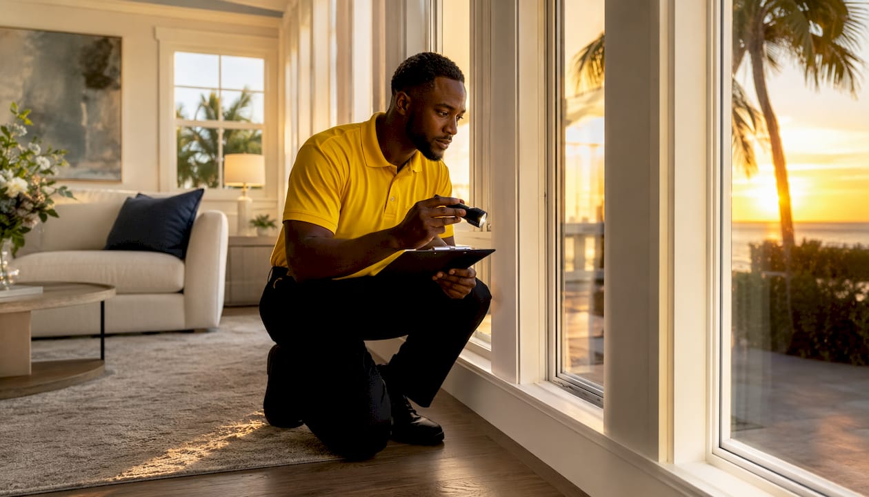 Cleaning professional inspecting clean Florida home interior