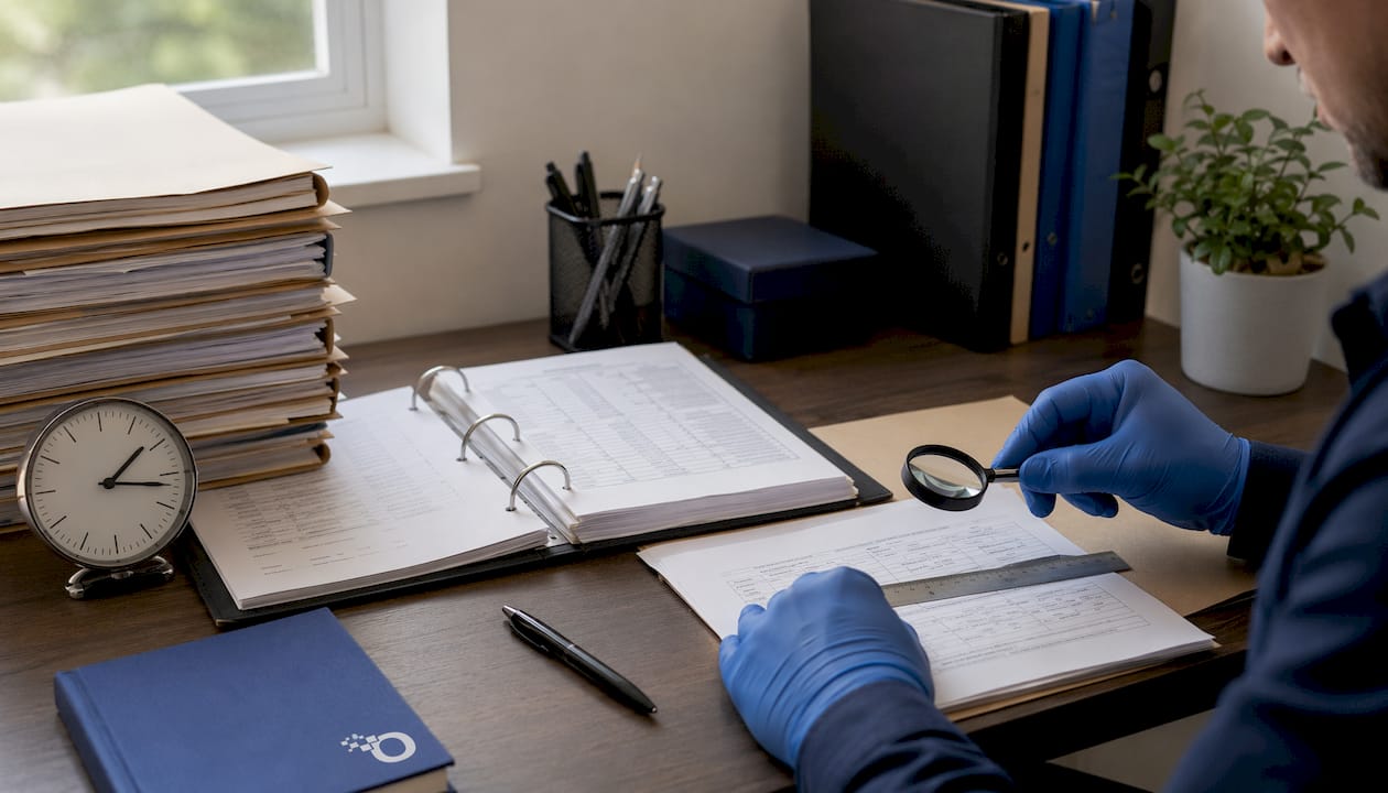 Hands examining employment history documents