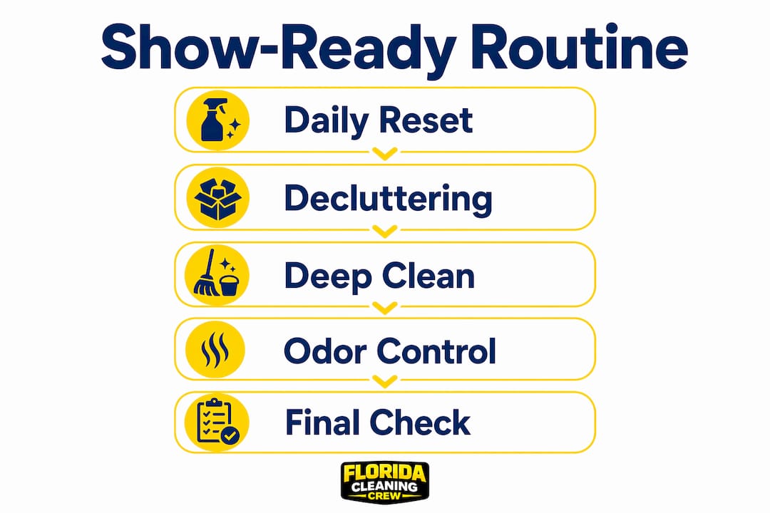 Infographic illustrating steps to keep home show-ready