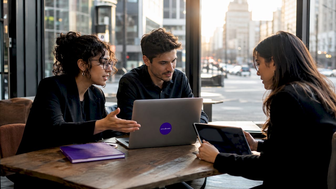 Diverse team collaborating on website metrics