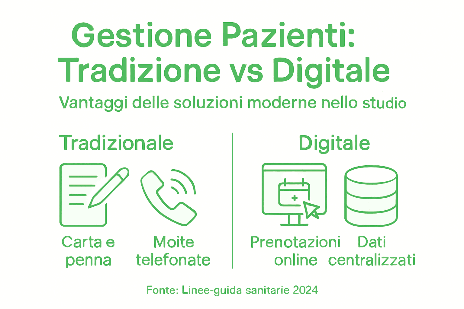 Infografica: confronto tra gestione tradizionale e digitale dei pazienti