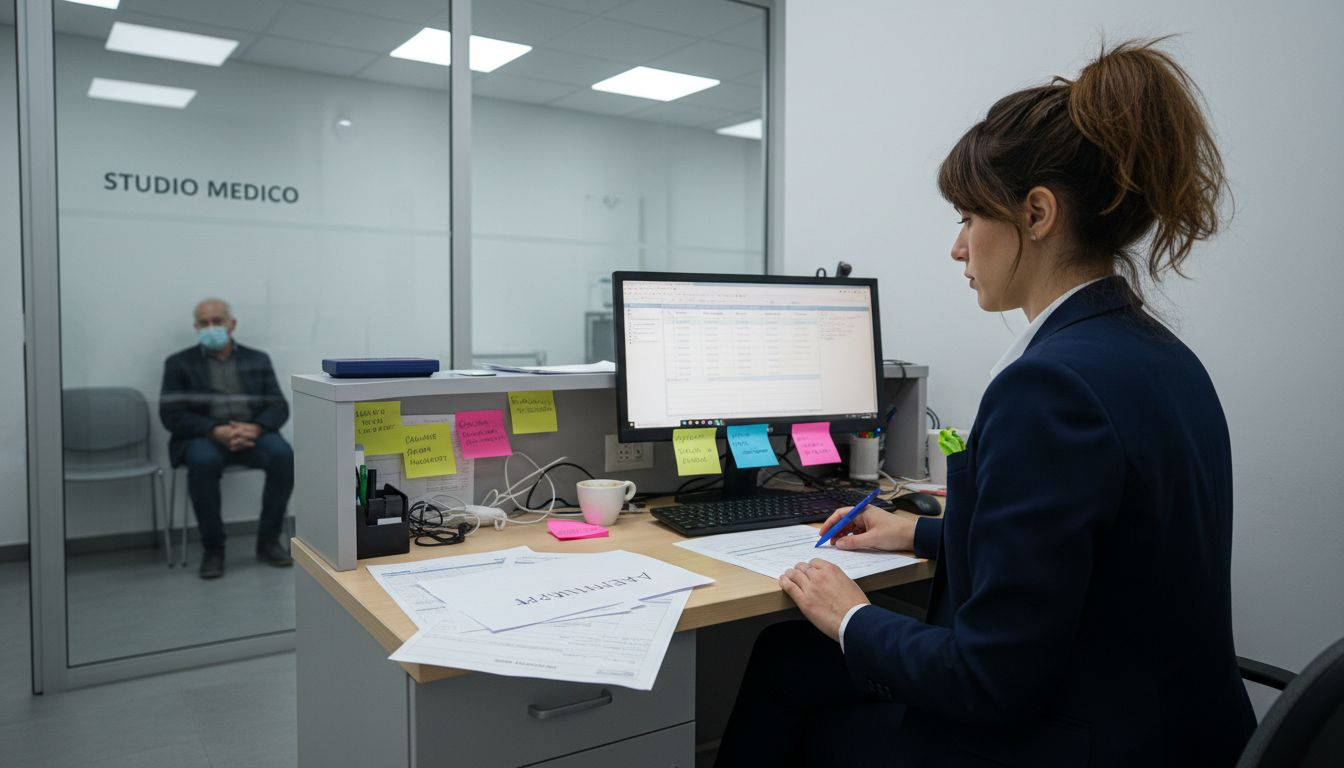 La segretaria si occupa dell’aggiornamento dell’agenda direttamente alla reception della clinica.