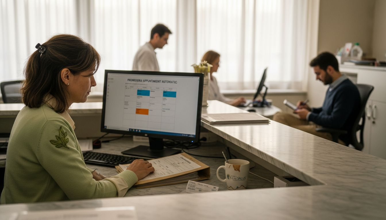 La receptionist controlla gli avvisi degli appuntamenti ricevuti in formato digitale.