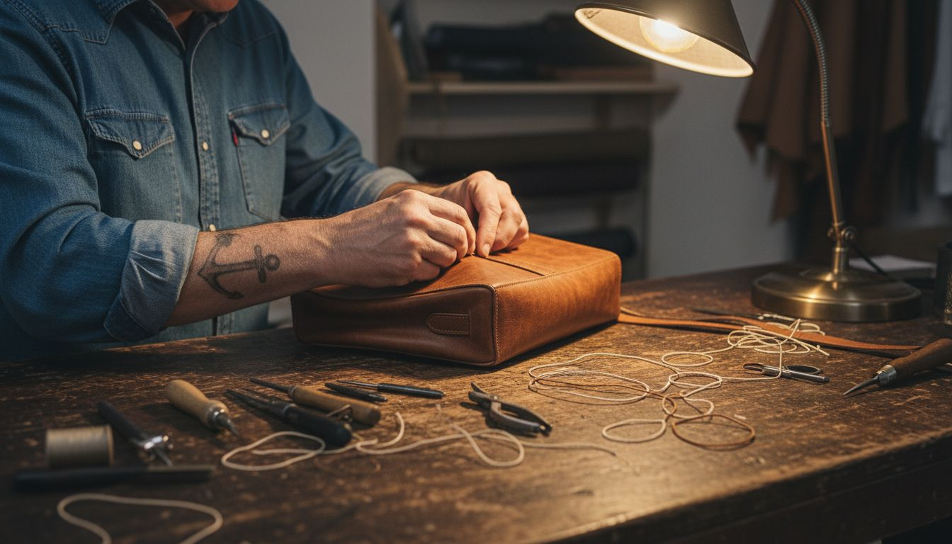 Artisan hand-stitching luxury handbag details