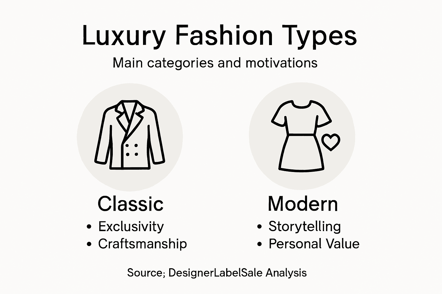 Infographic of luxury fashion categories and features