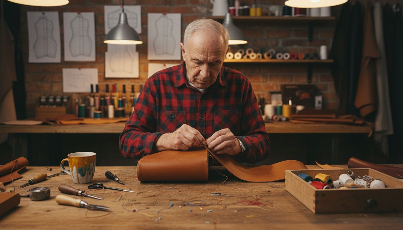 Artisan hand-stitching designer leather goods