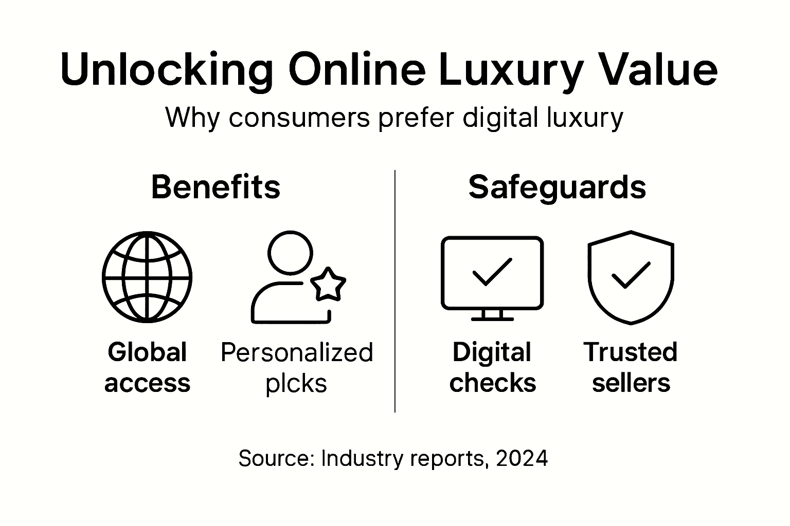 Infographic on online luxury shopping benefits and safeguards
