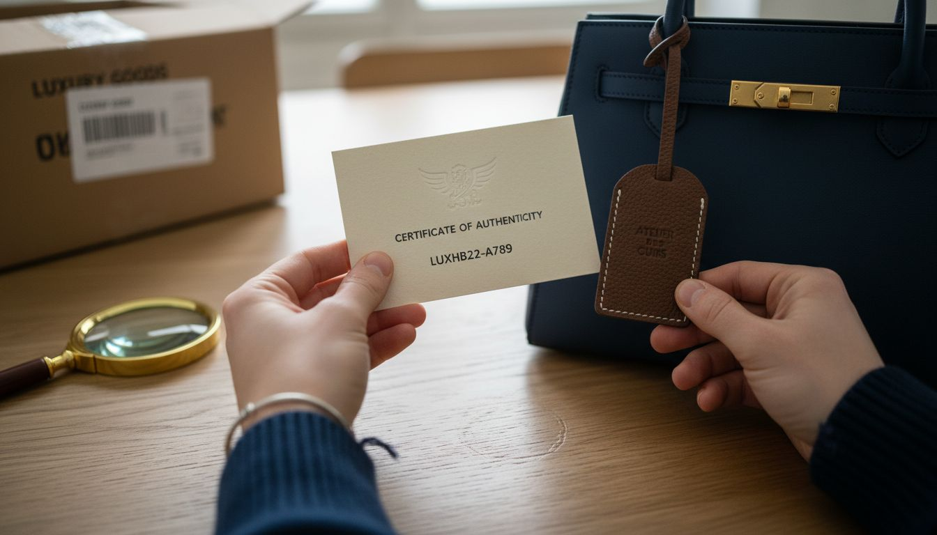 Hands checking designer item authenticity