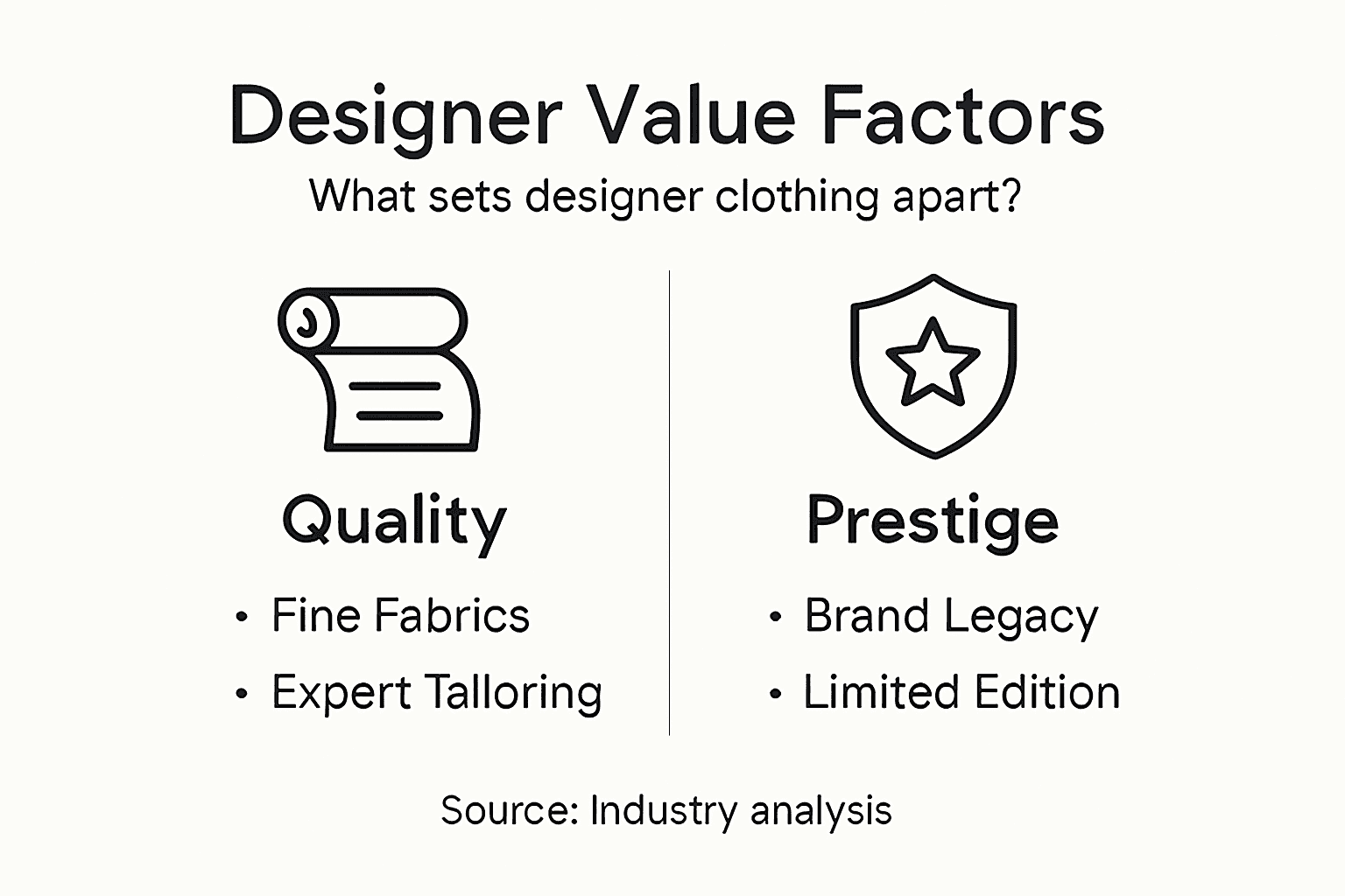 Infographic showing designer clothing value factors