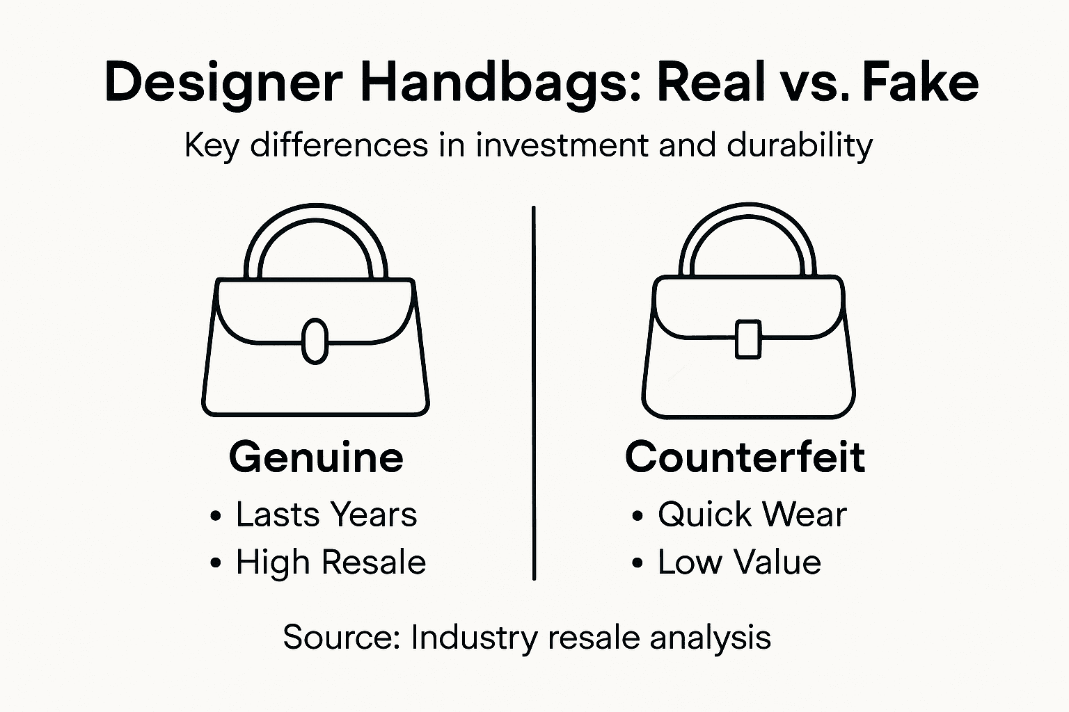 Infographic comparing real and fake handbags