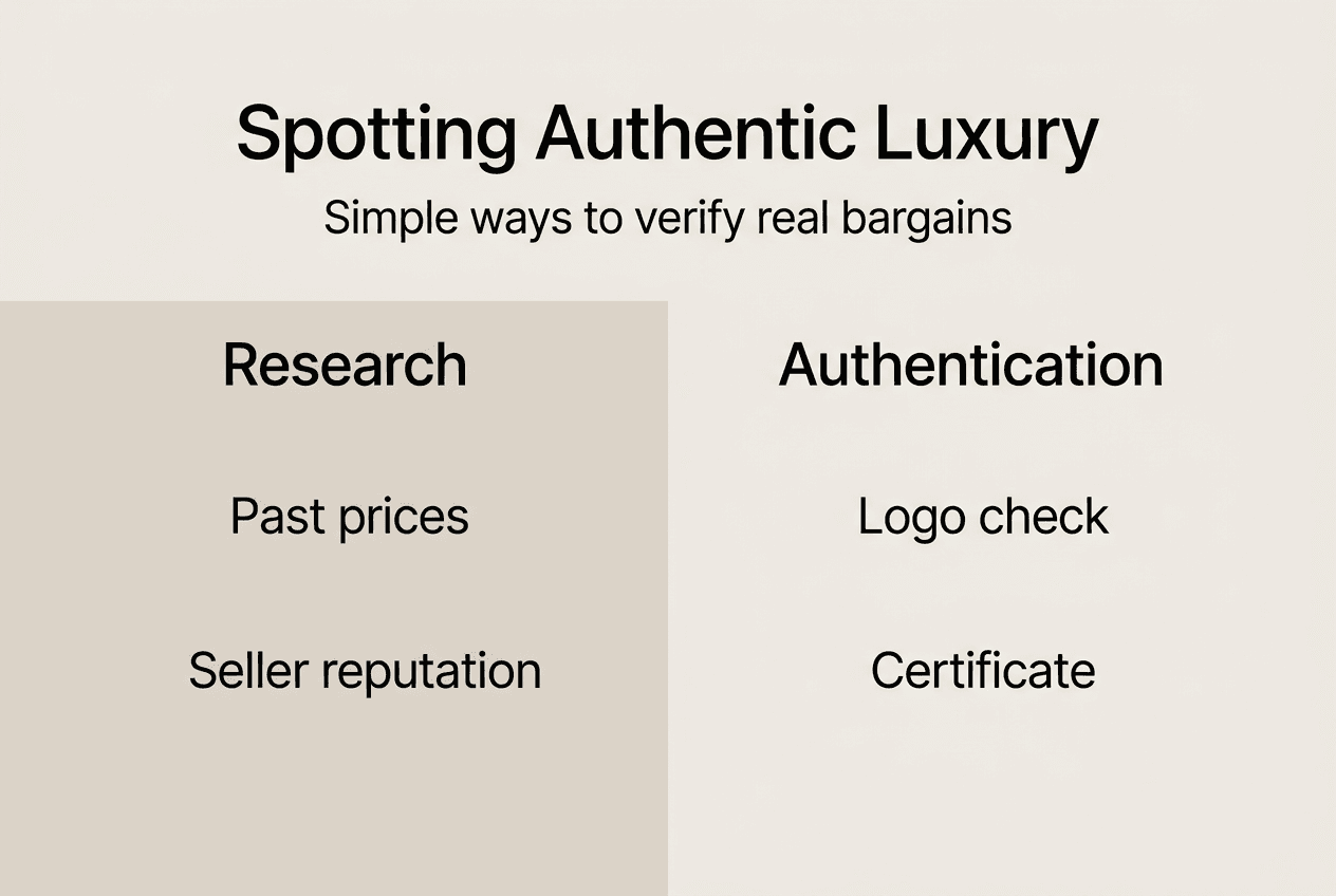 Infographic showing steps to authentic luxury bargains