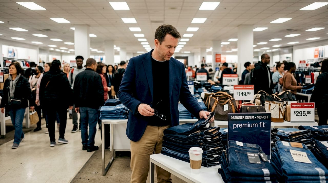 Customer browsing luxury fashion retail displays