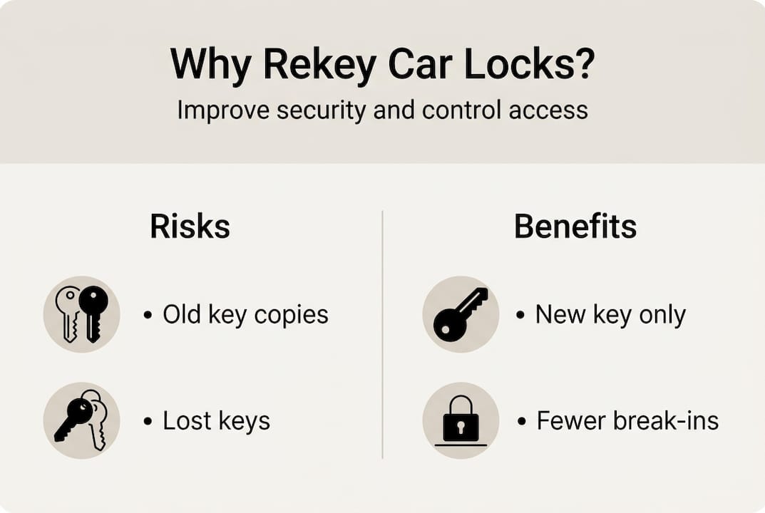 Infographic showing risks and benefits of rekeying car locks