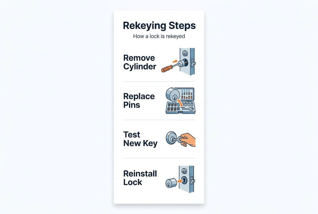 Infographic showing rekeying lock process steps