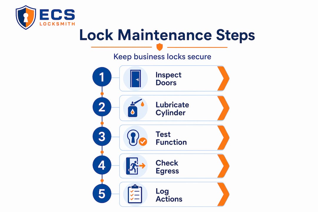 Infographic showing steps for lock maintenance