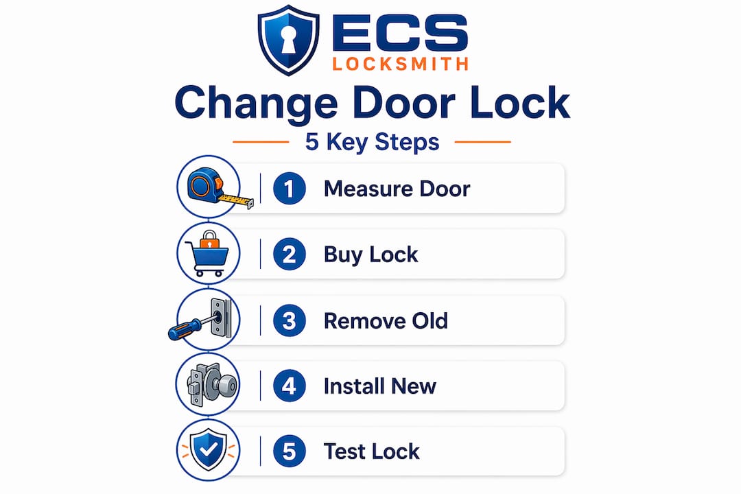 Infographic showing five steps to change door lock