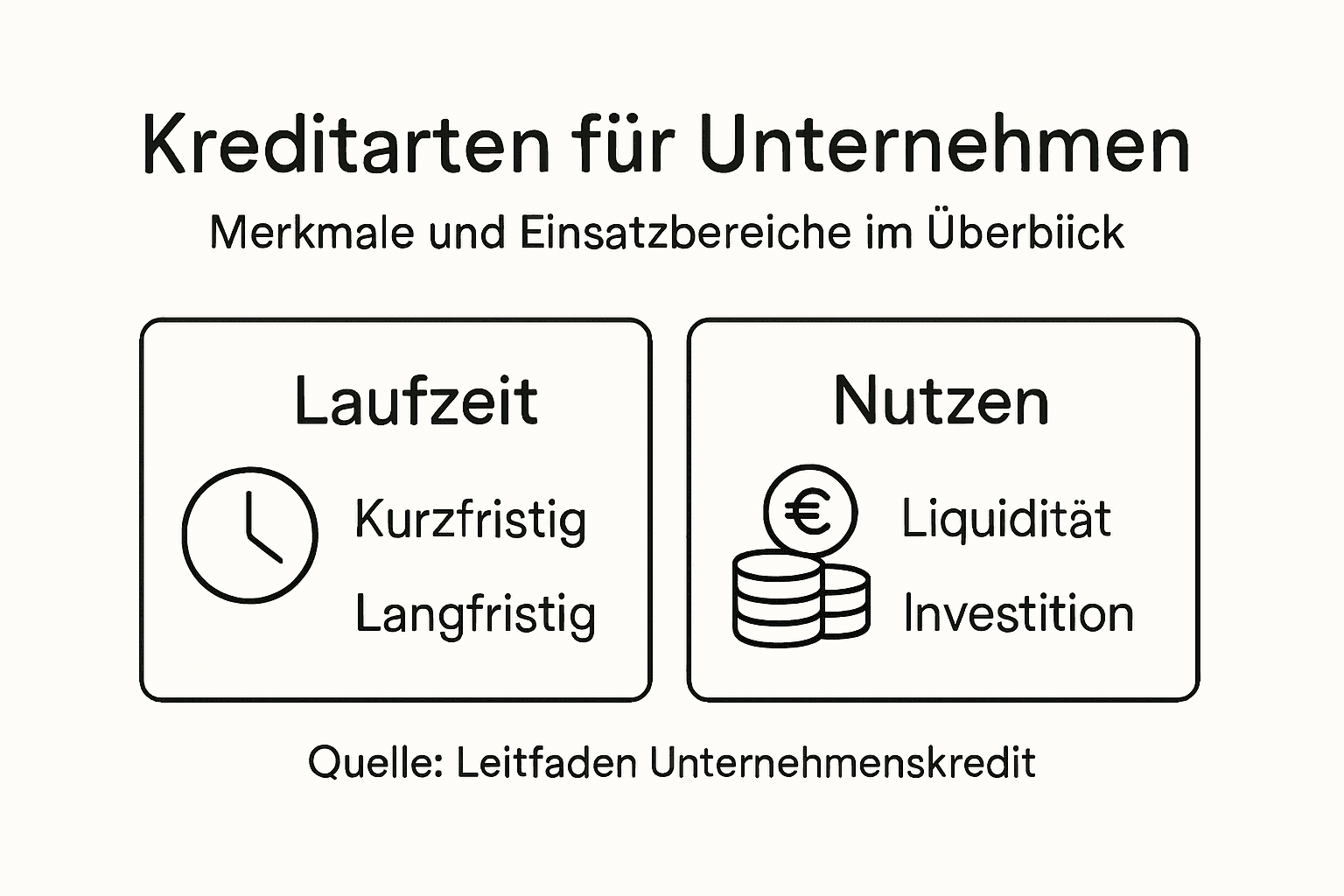 Infografik: Die wichtigsten Kreditformen für Unternehmen und ihre Eigenschaften im Überblick