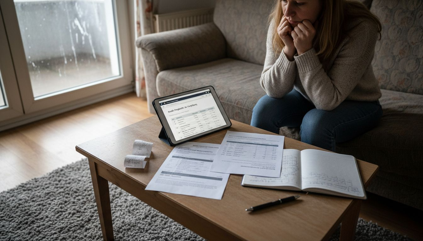 Eine Frau prüft und vergleicht bequem von zu Hause aus verschiedene Kreditangebote.