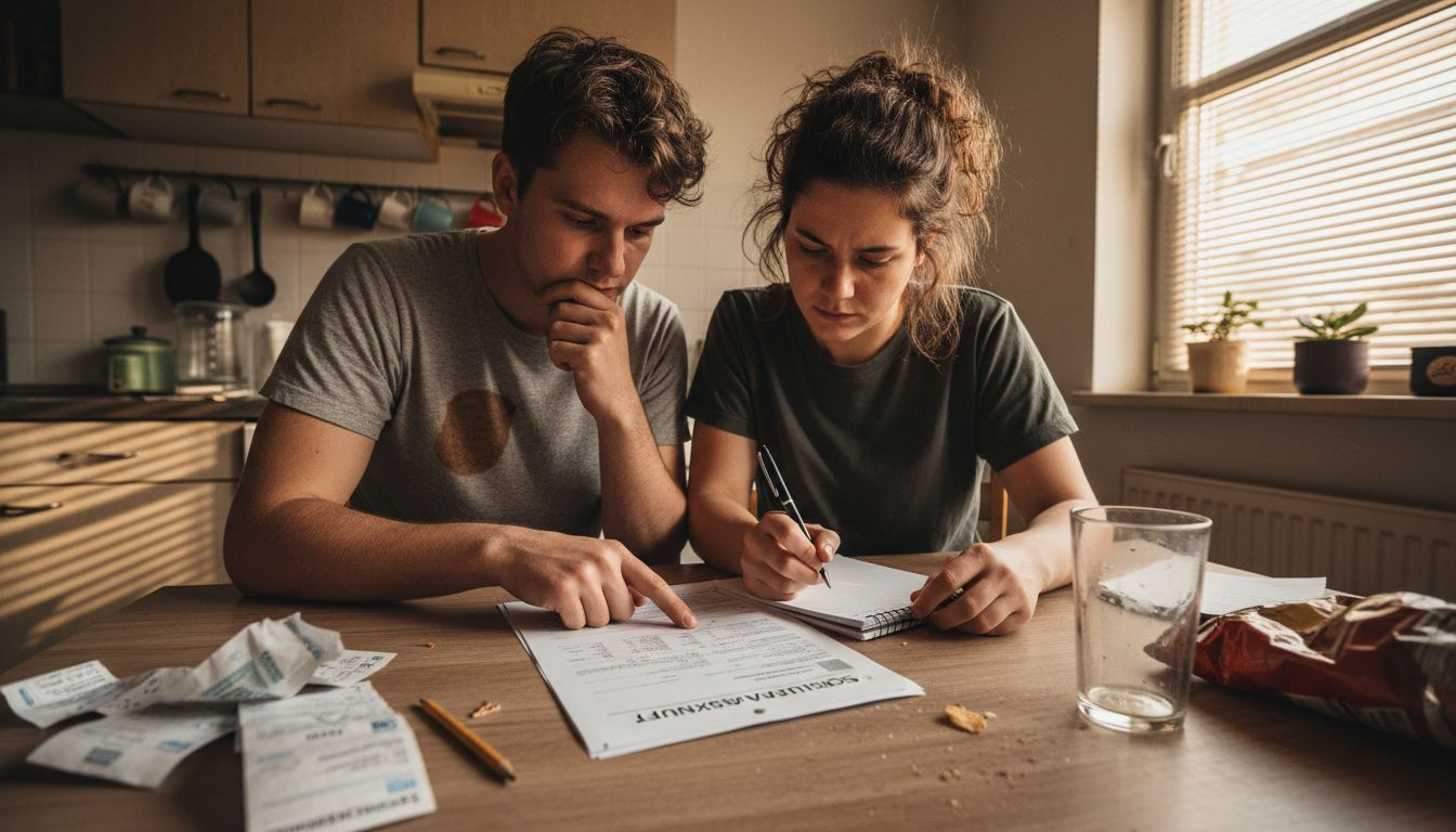 Ein Paar bespricht gemeinsam seine Schufa-Auskunft und macht sich Gedanken über die eigene Bonität.