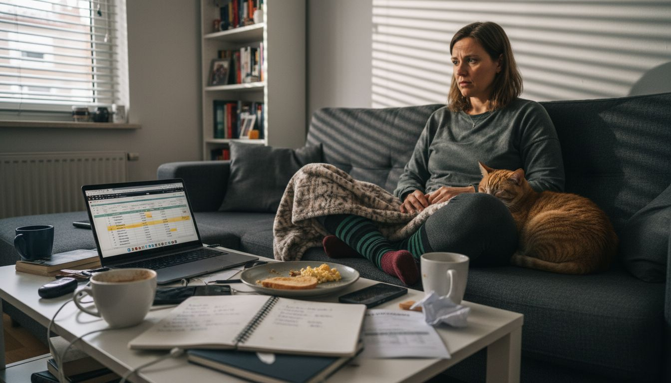 Eine Frau prüft bequem von zu Hause aus ihre SCHUFA-Auskunft am Laptop.