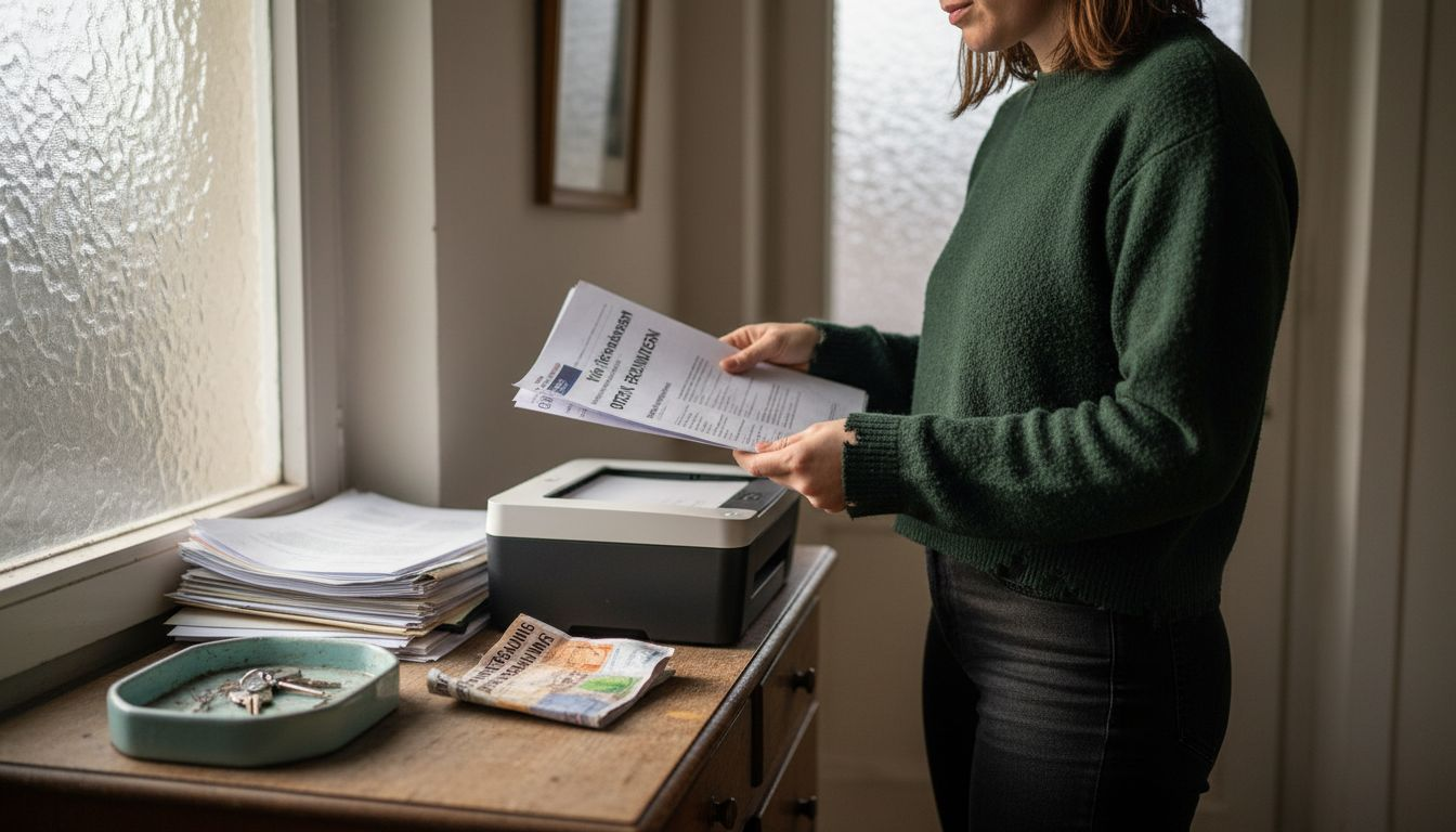 Eine Frau digitalisiert ihre Kreditunterlagen bequem von zu Hause aus.