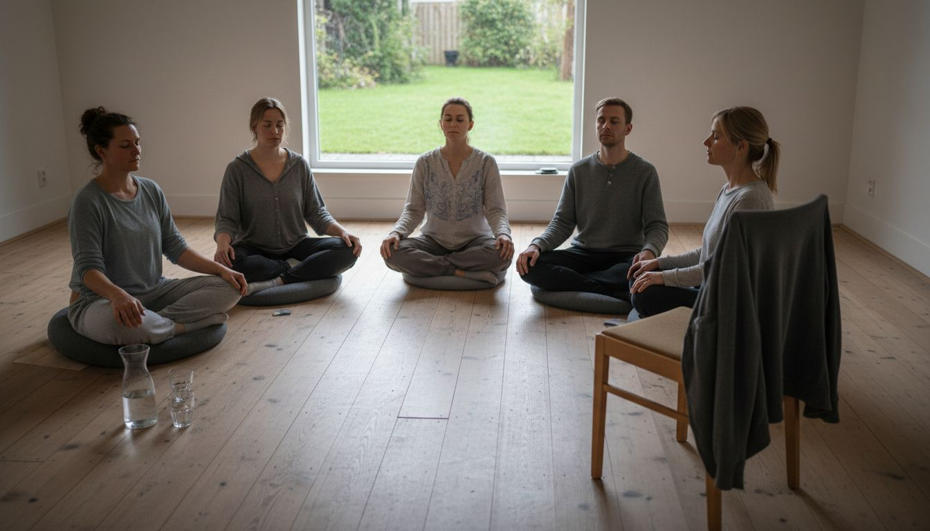 Tijdens een stilteweekend komt de groep samen om gezamenlijk te mediteren.