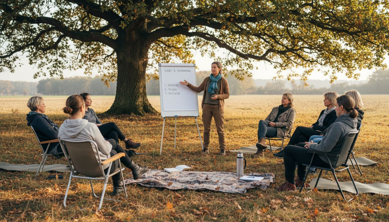 Tijdens een retraite in de natuur begeleidt een facilitator de groep.