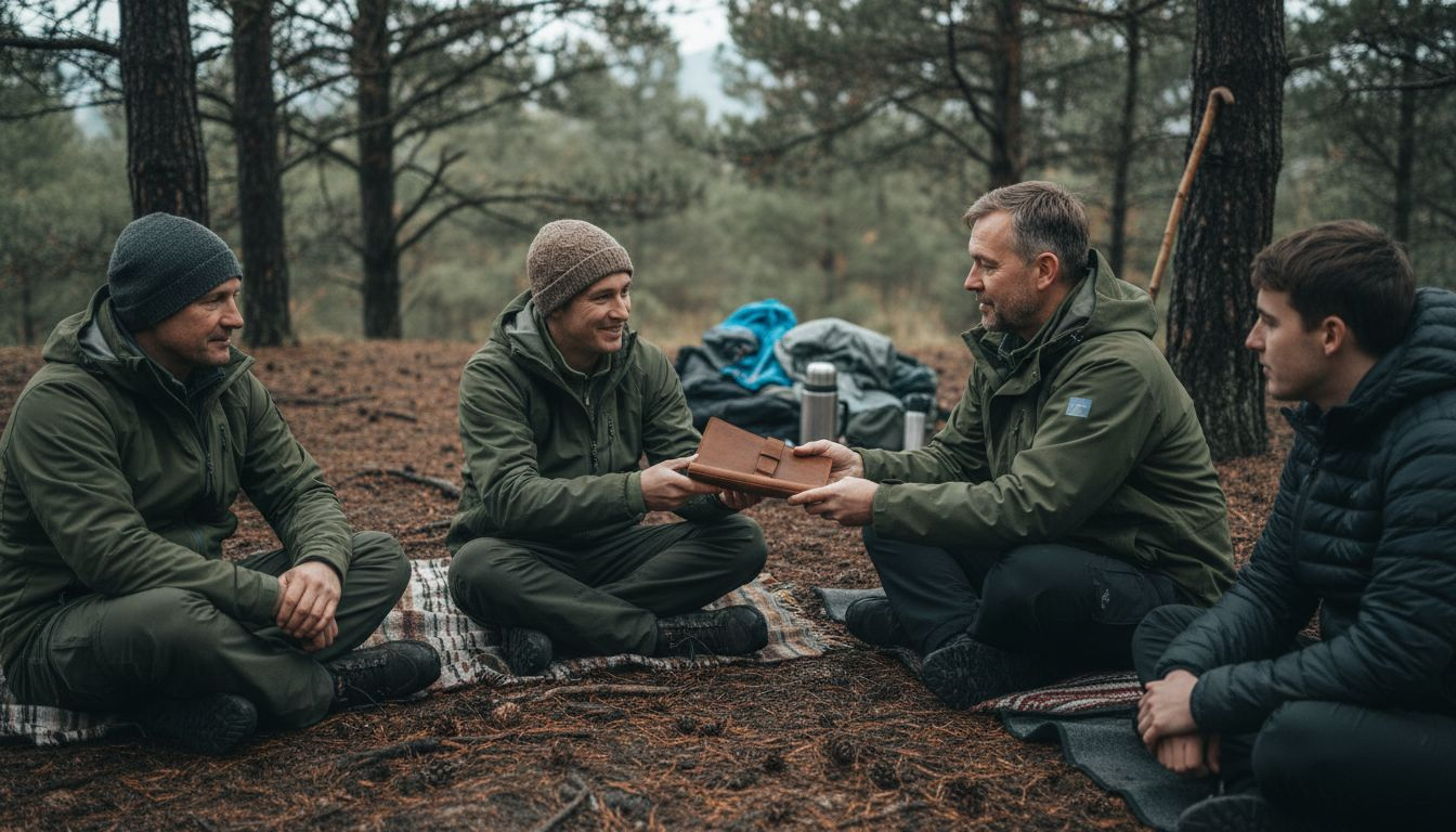 Een begeleider begeleidt een klein groepje tijdens een activiteit in het bos.