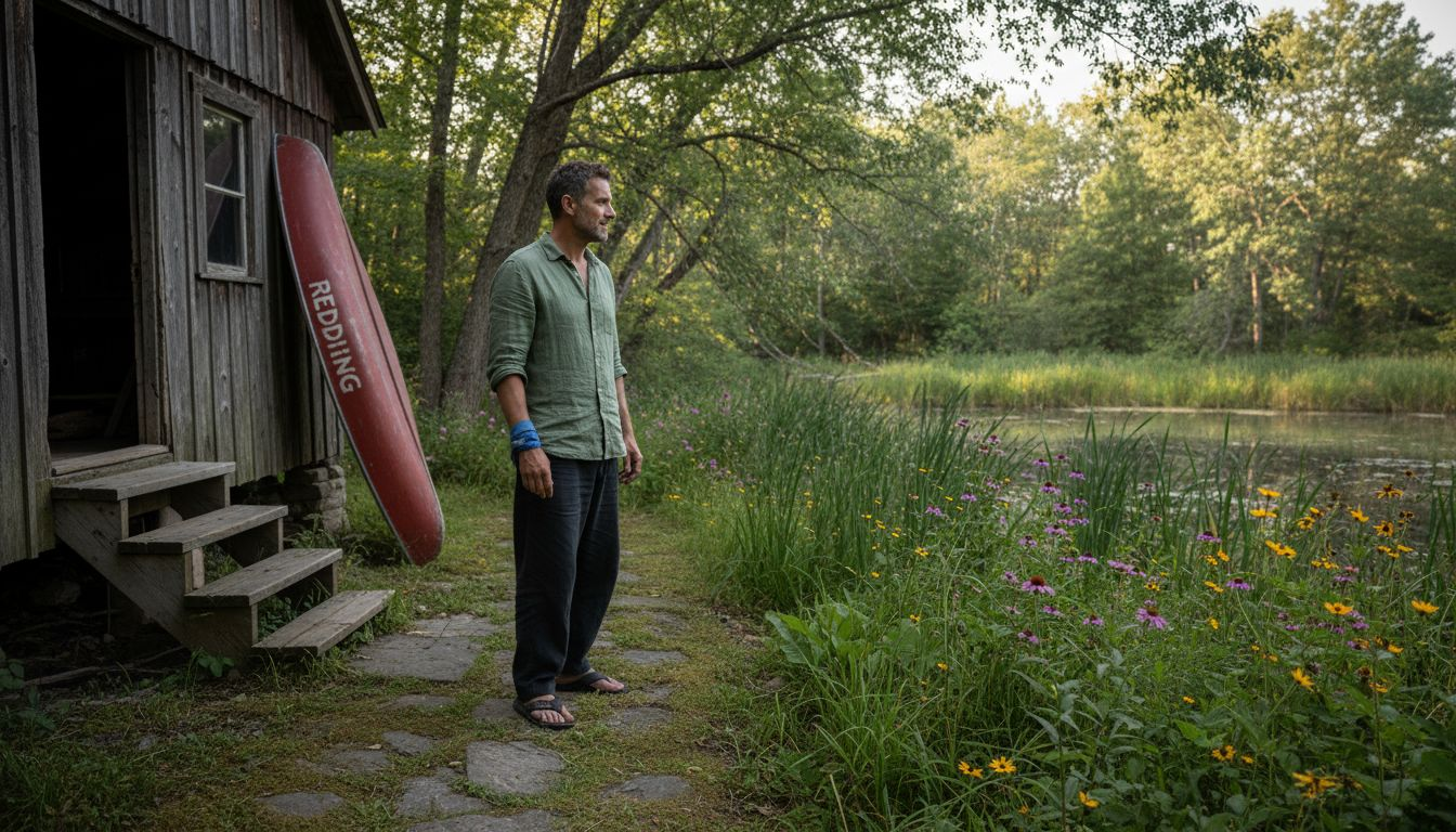 Een man geniet van de rust en stilte in de natuur rondom de retraiteplek.