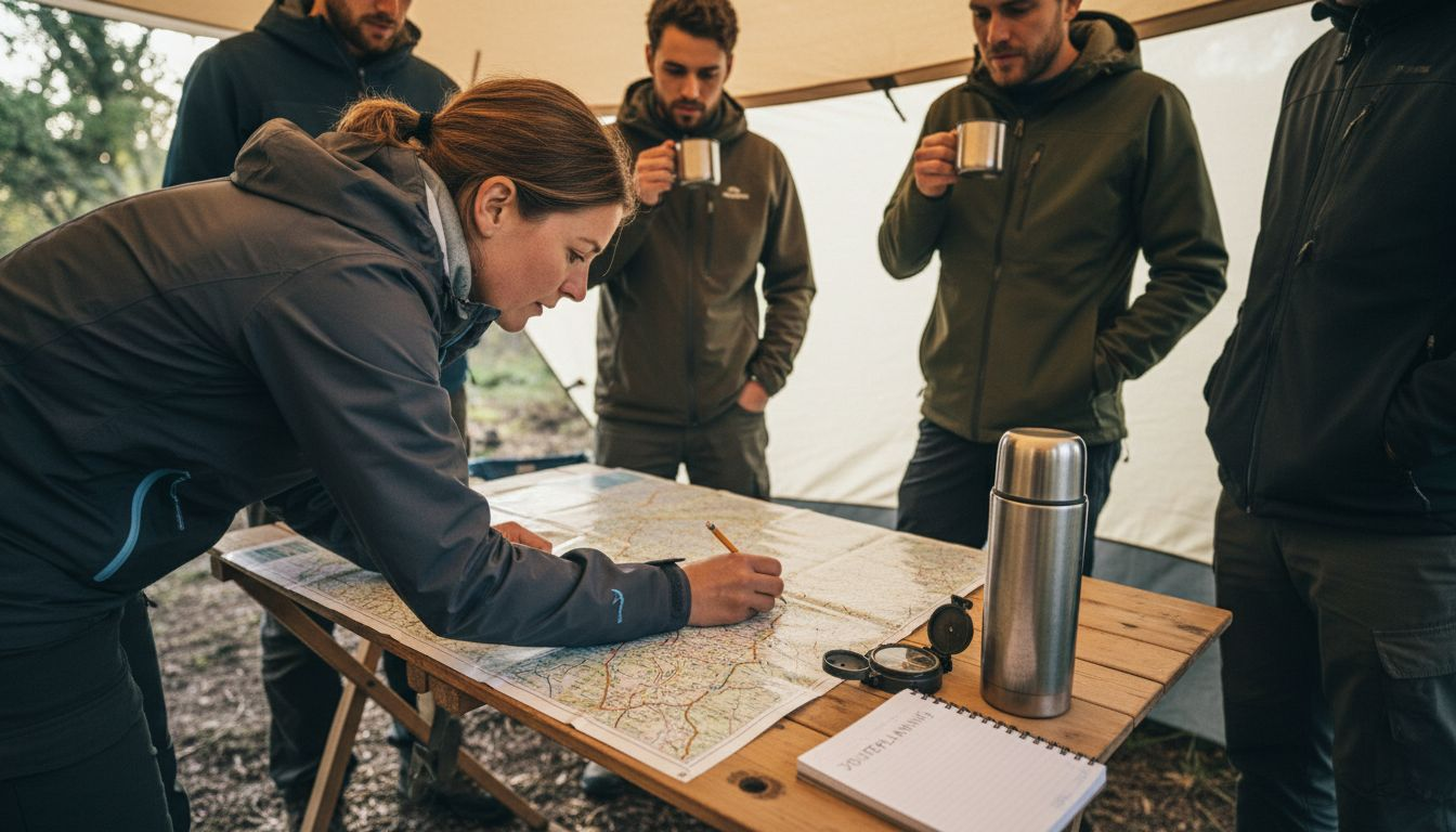 De wandelbegeleider legt de route uit aan de groep voordat ze op pad gaan.