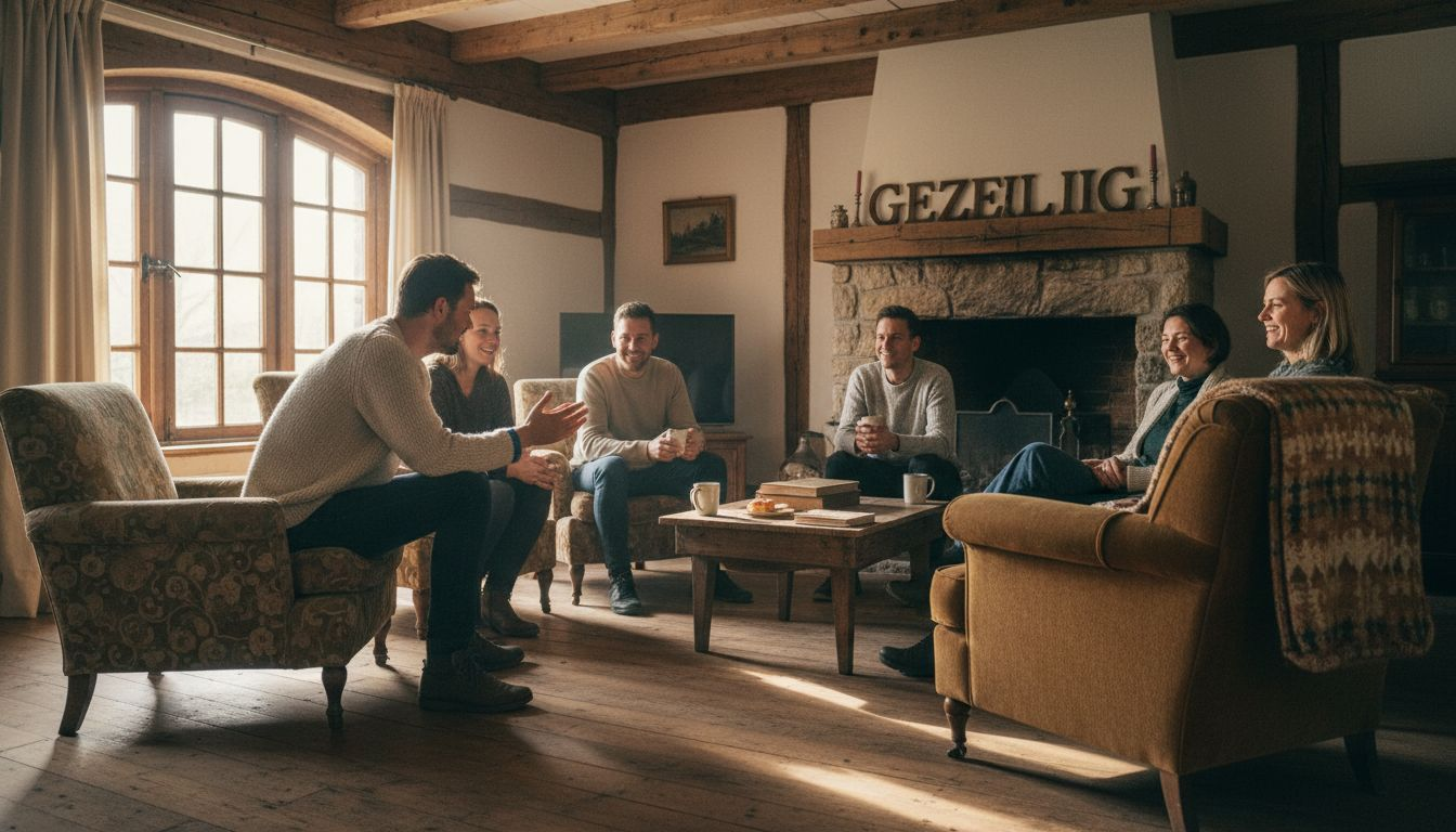 De groep gaat in een informele en ontspannen setting met elkaar in gesprek tijdens een gezellige heisessie.
