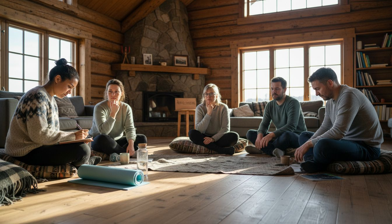 Een groep mensen komt samen voor een sessie gericht op persoonlijke ontwikkeling.