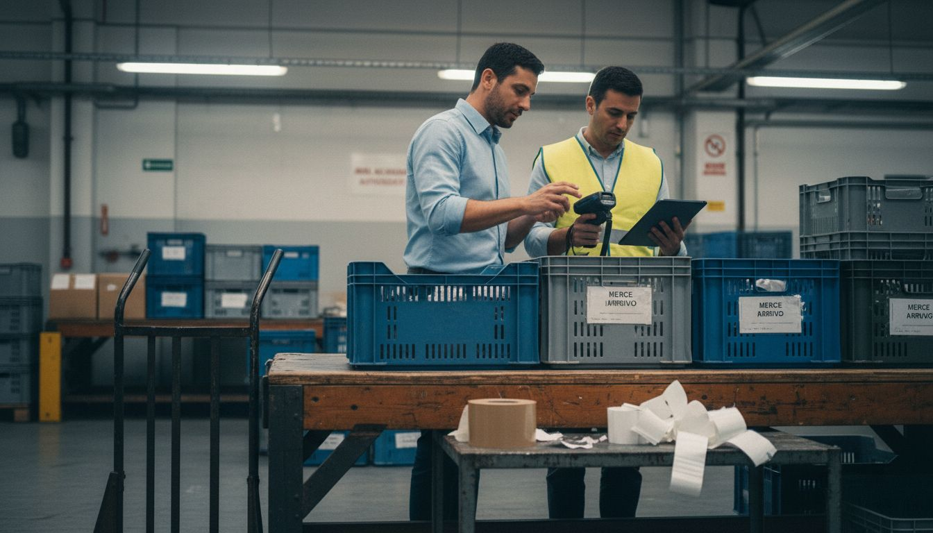 Il personale della logistica gestisce le operazioni quotidiane utilizzando codici a barre e tablet.