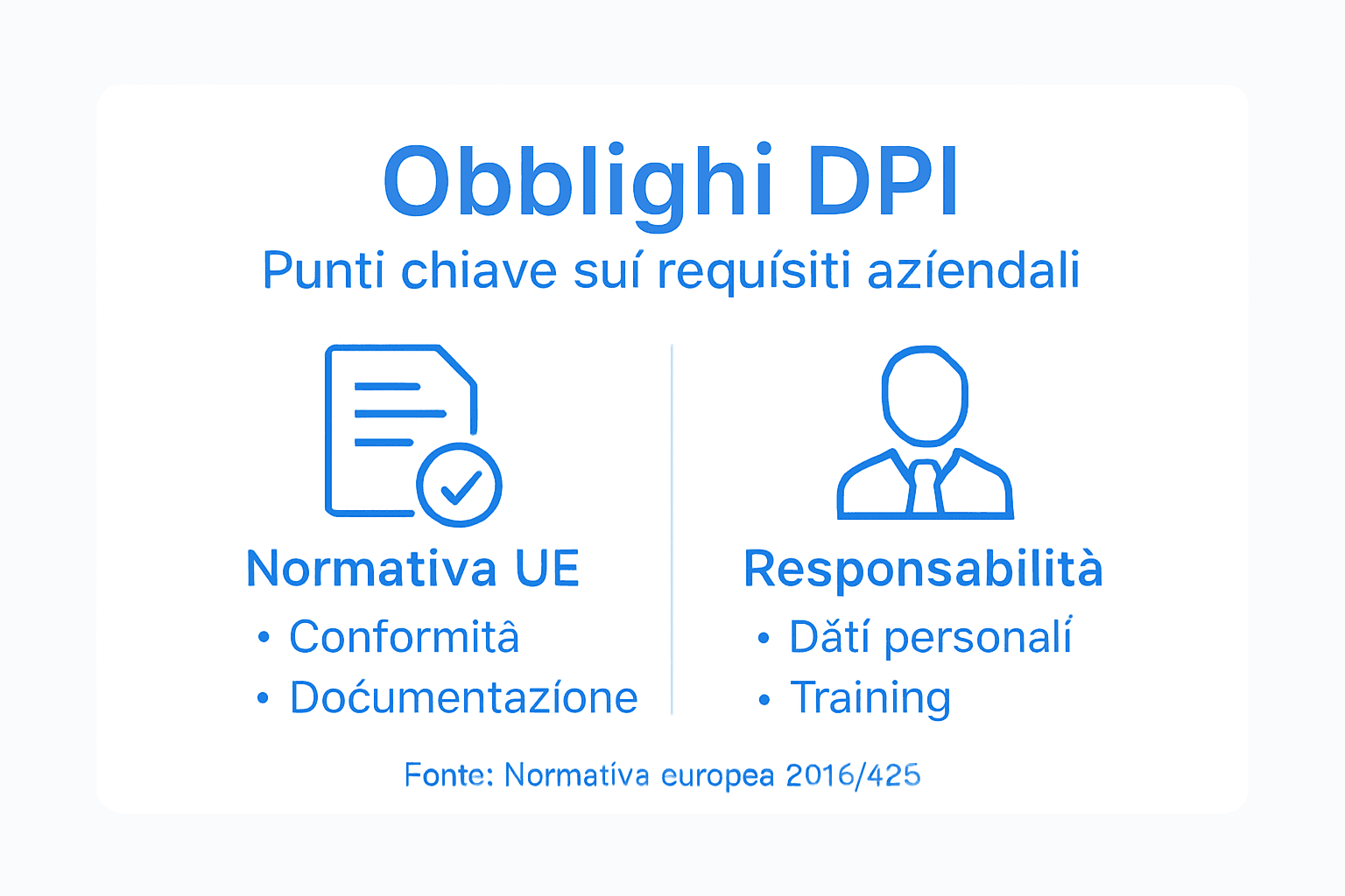 Infografica sugli obblighi e sui requisiti fondamentali dei DPI
