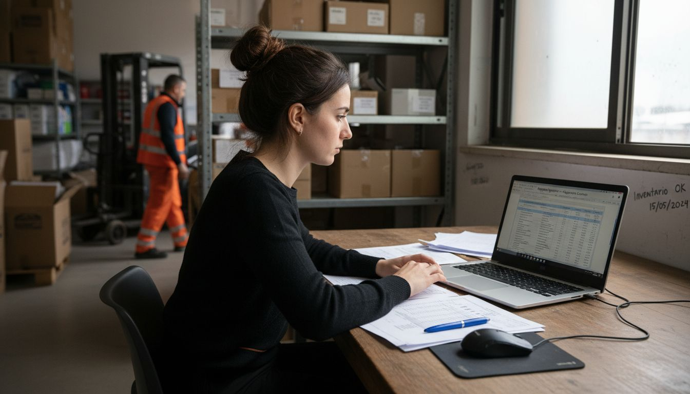 Una dipendente aggiorna il registro dei dispositivi di protezione individuale direttamente dal suo portatile.