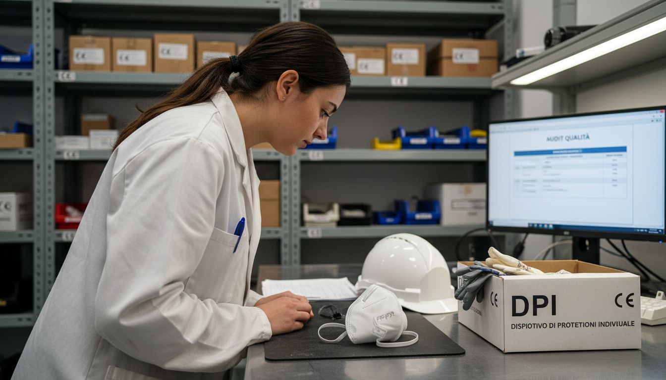 L’operatrice verifica l’idoneità dei dispositivi di protezione individuale e controlla che tutta la documentazione sia in regola.
