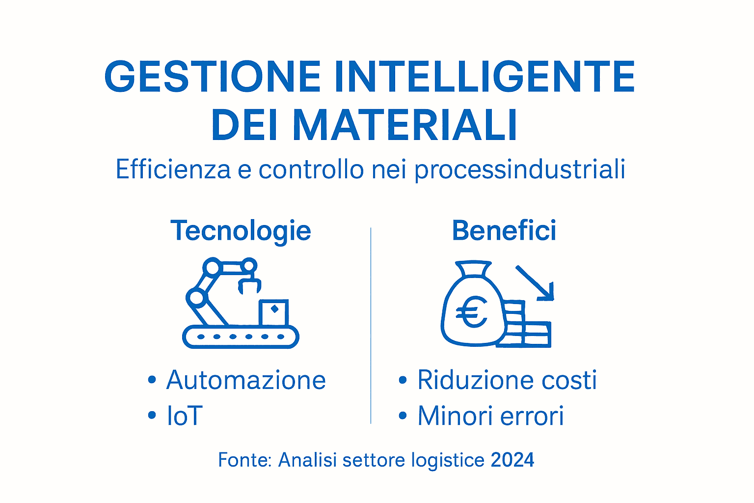 Infografica dedicata alle strategie per ottimizzare la gestione dei materiali nel settore industriale