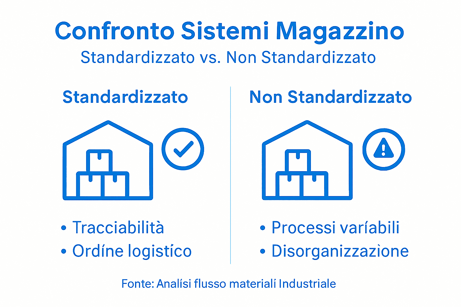 Infografica: confronto tra magazzino organizzato e magazzino tradizionale
