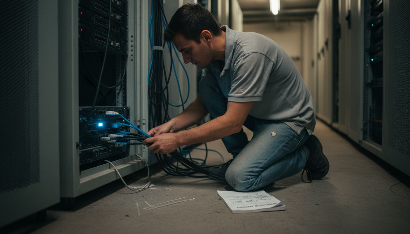 Tecnico alle prese con la configurazione dei dispositivi per il controllo degli accessi