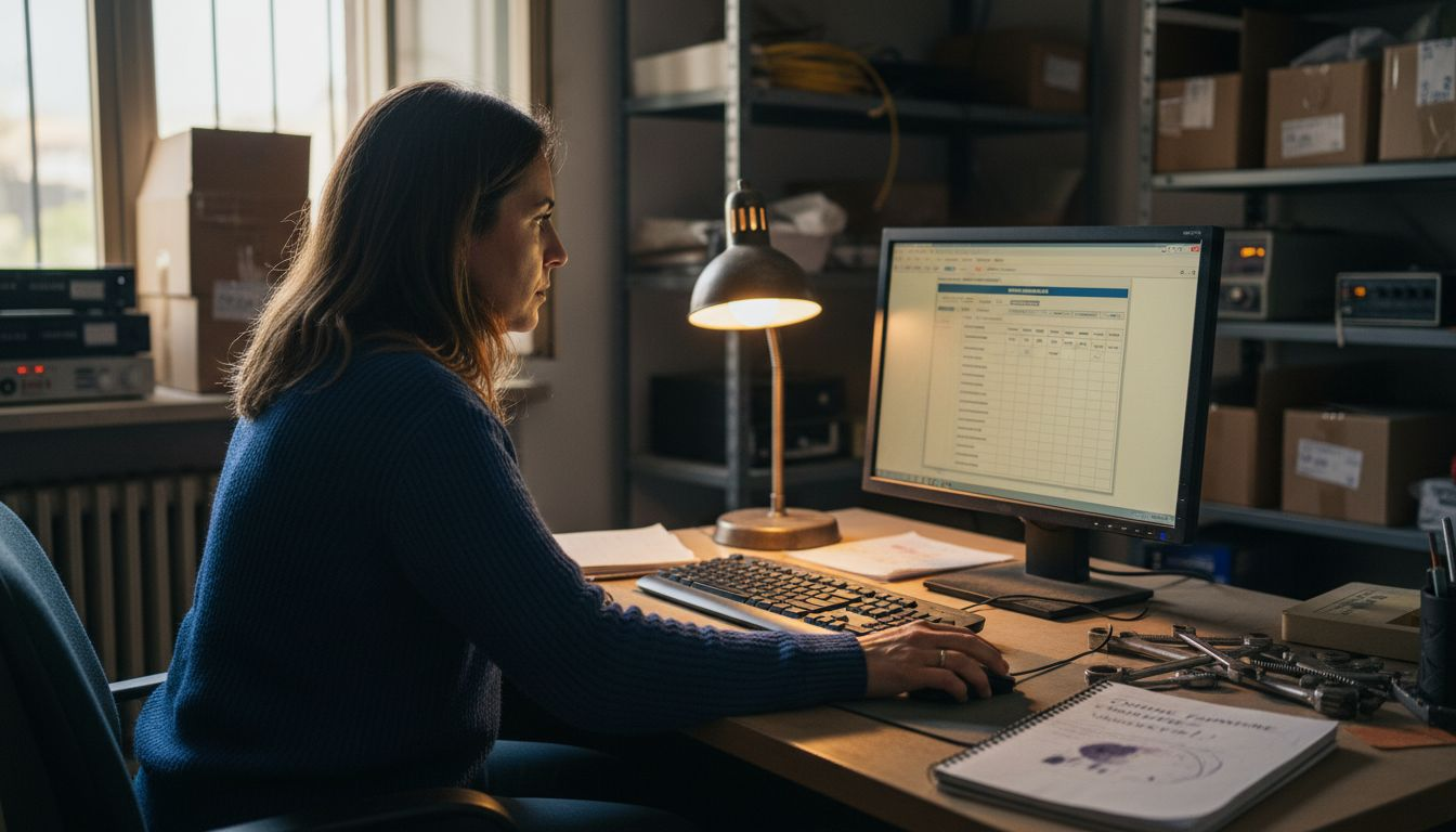 Una donna sta lavorando al computer, occupandosi della gestione del magazzino attraverso un software dedicato.