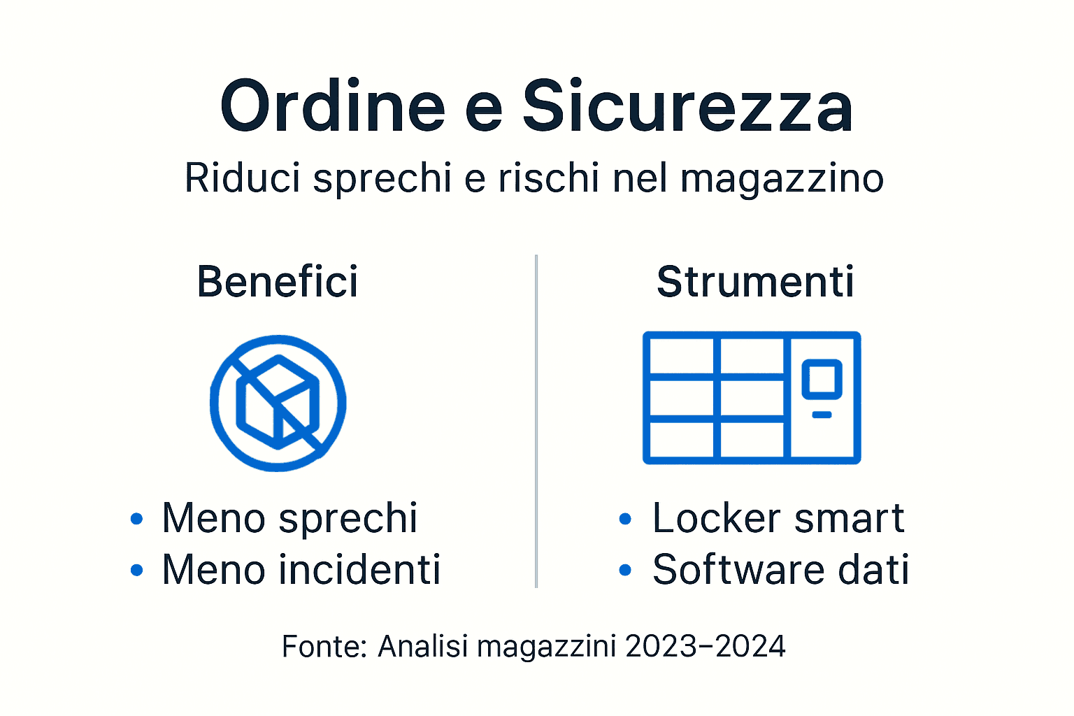 Infografica dedicata alle migliori pratiche per mantenere ordine e sicurezza in magazzino
