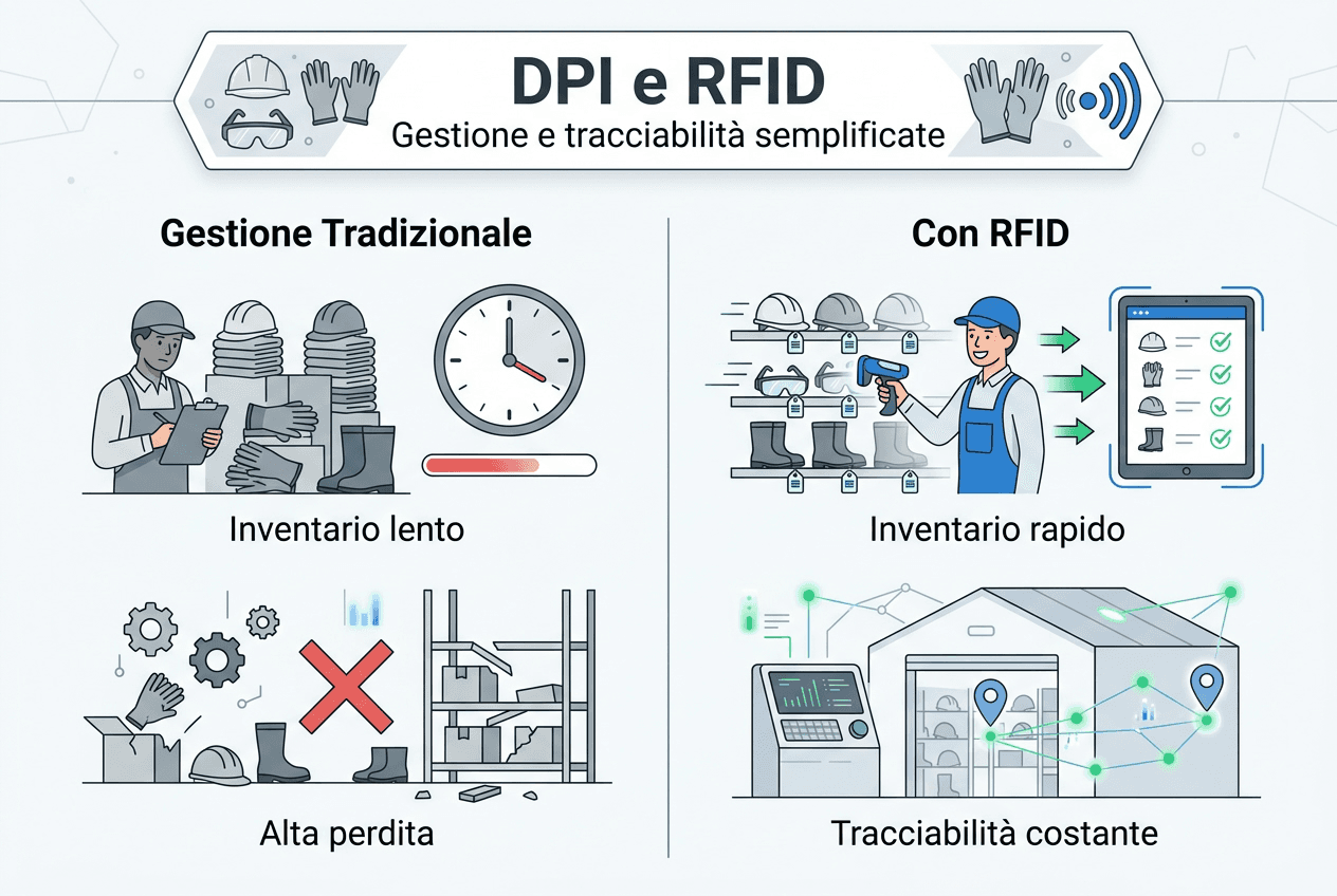 Infografica: i principali benefici della gestione dei DPI tramite tecnologia RFID