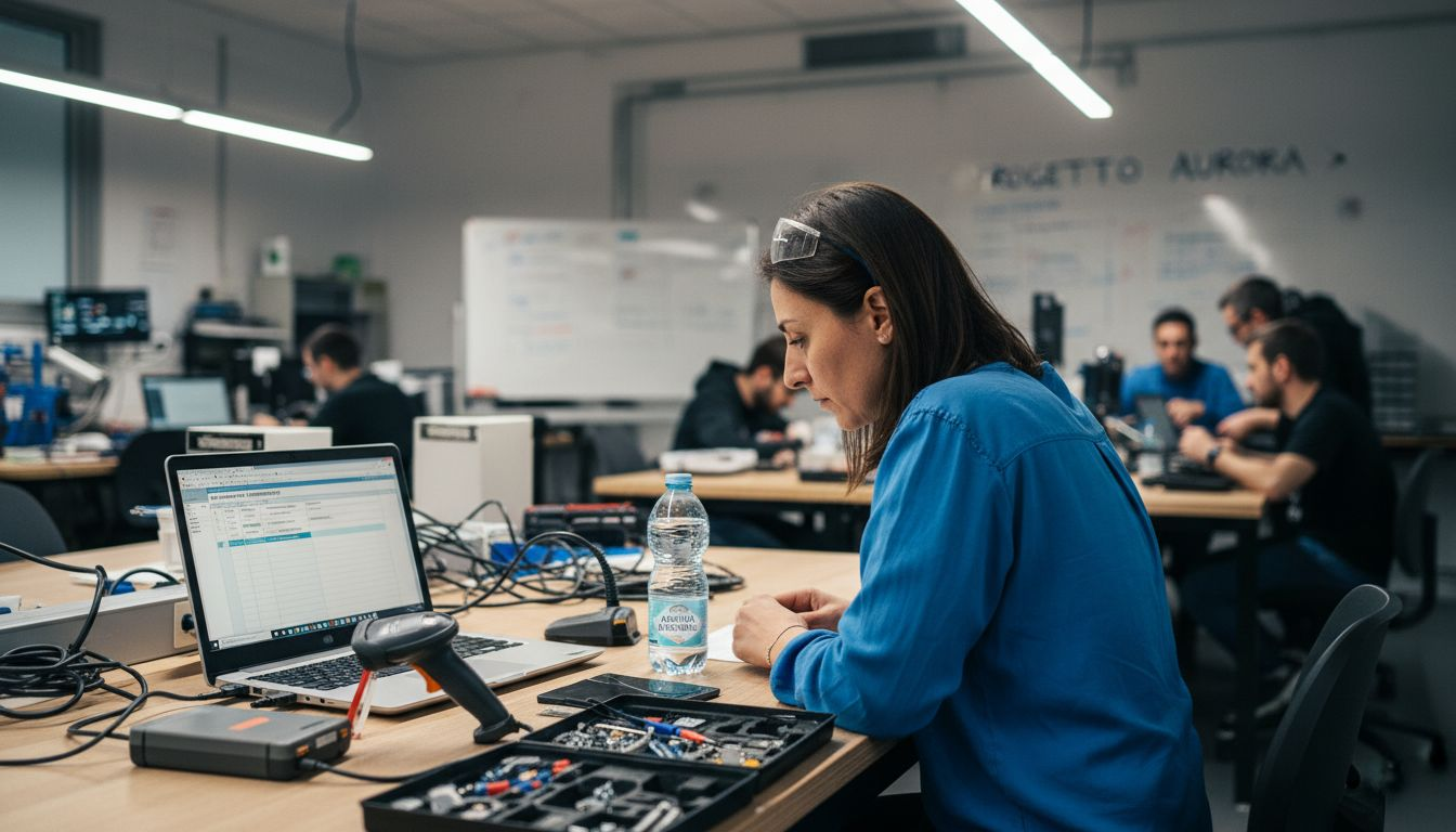 Tecnico alle prese con il confronto tra soluzioni a codice a barre e sistemi RFID