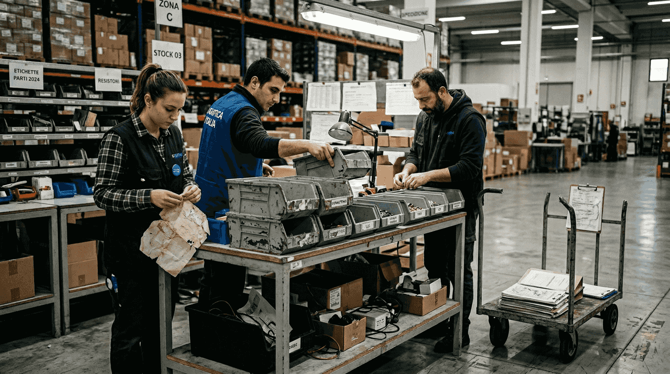 Il personale di magazzino si occupa di suddividere i materiali in base alle diverse categorie.