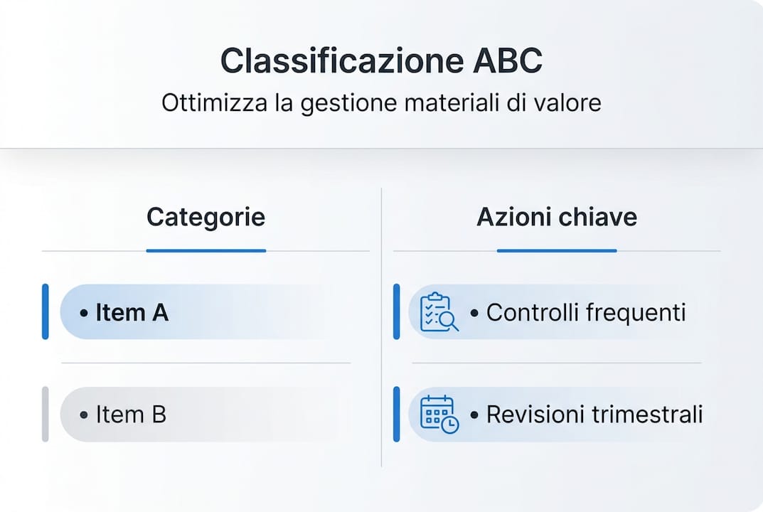 Infografica sulla classificazione ABC per l’ottimizzazione della gestione dei materiali