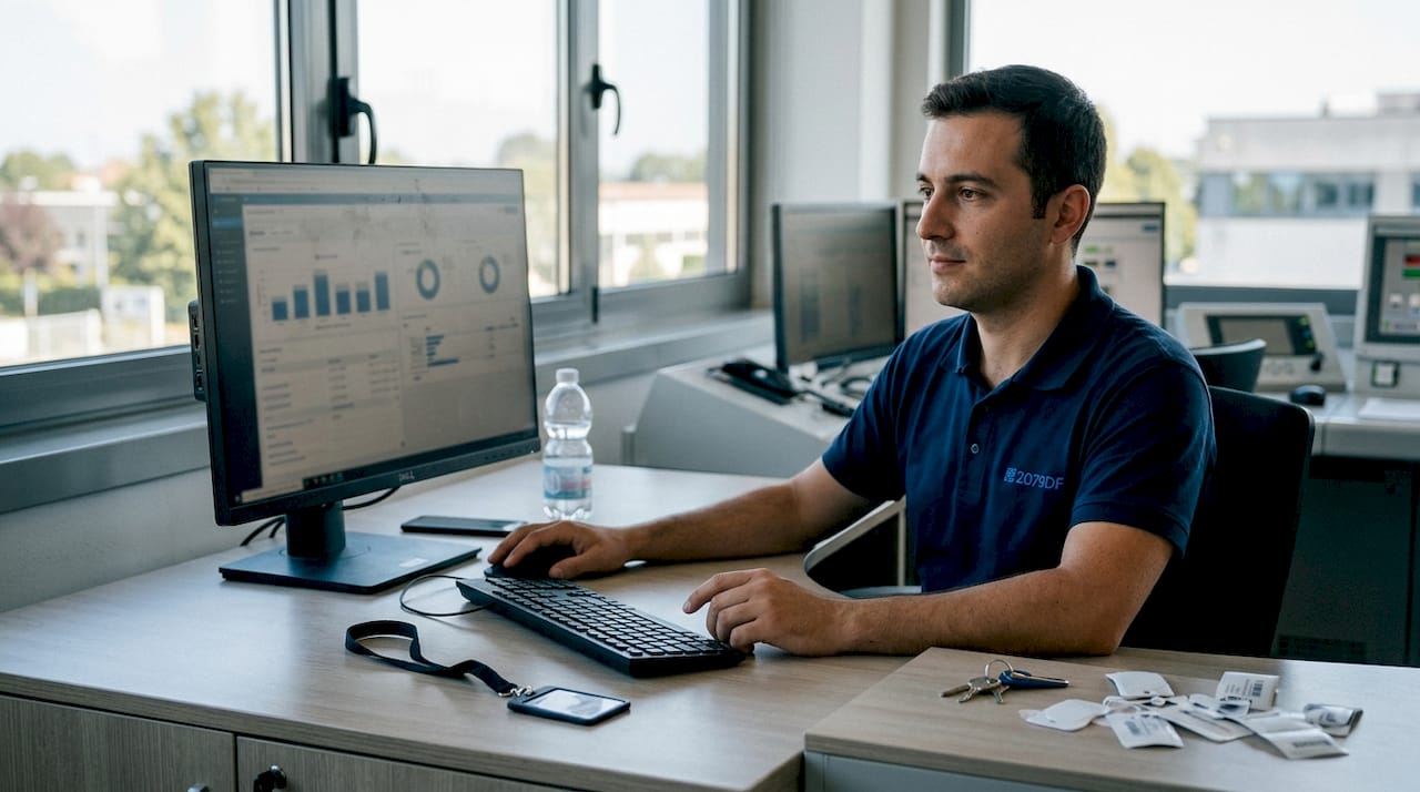 Tecnico che verifica i dati nel sistema di tracciabilità