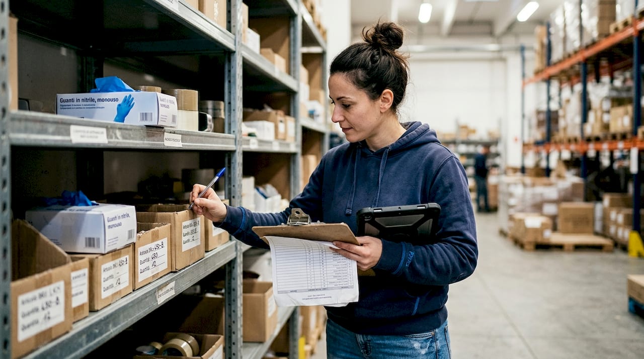 Il responsabile sta ultimando il controllo delle scorte di magazzino.