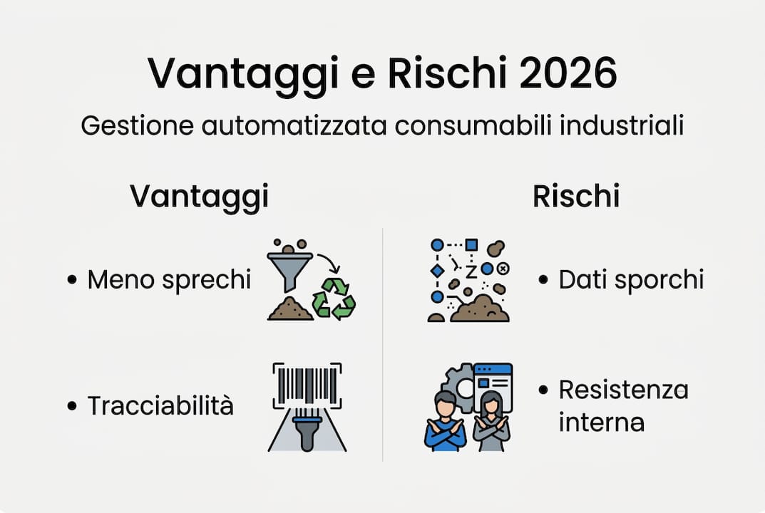 Infografica: pro e contro della gestione dei consumabili nel 2026