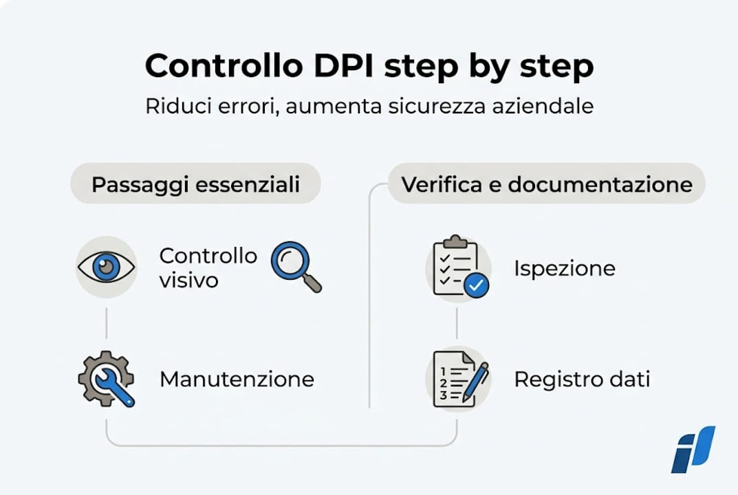 Infografica: le tappe fondamentali per il corretto controllo dei DPI